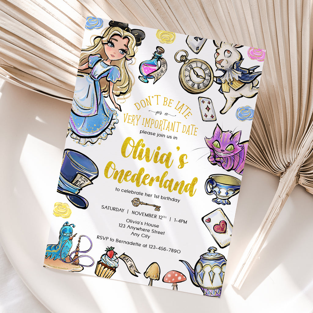 Personalized Alice in Wonderland 1st Birthday Invitation – Digital JPG File