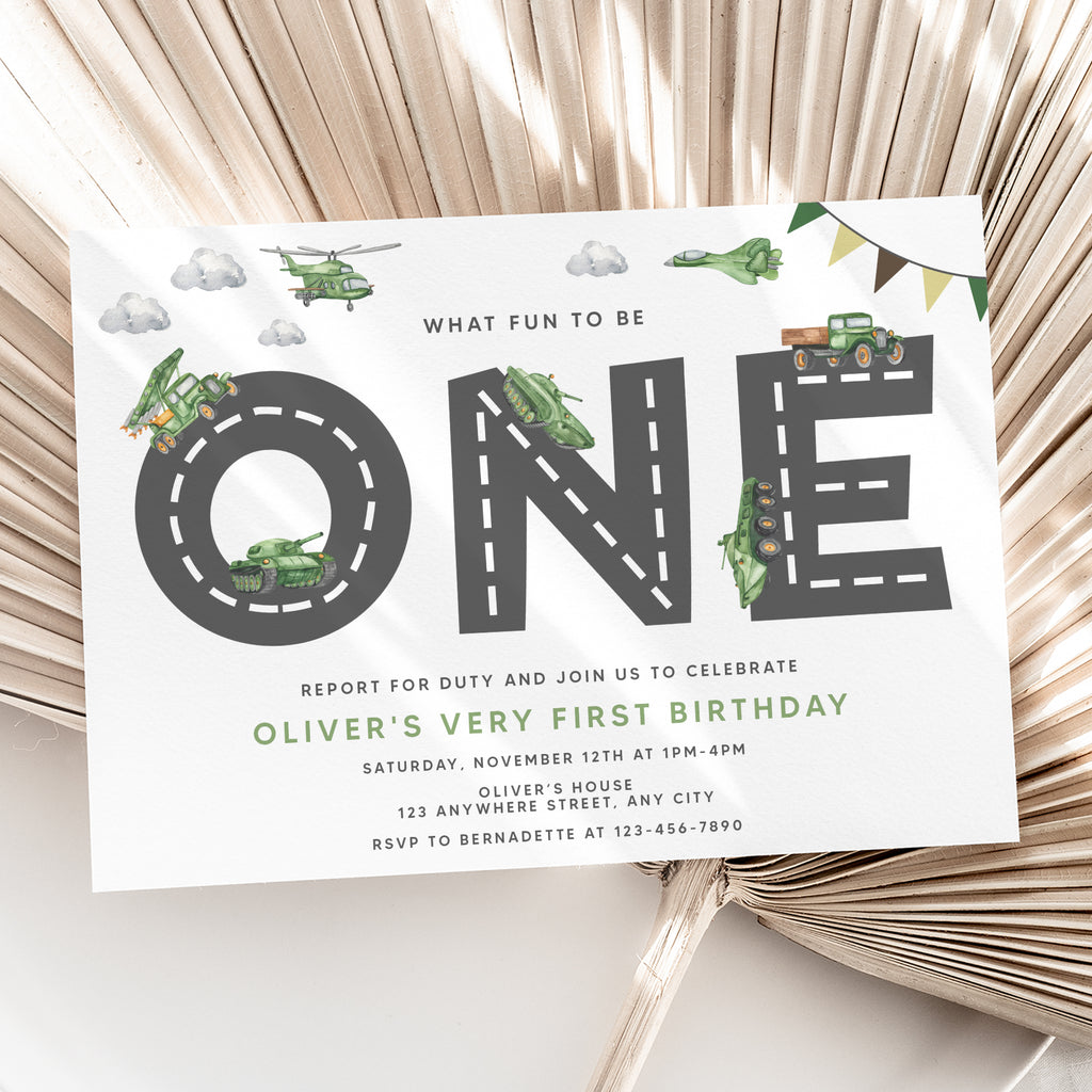 Personalized Army 1st Birthday Invitation – Digital JPG File