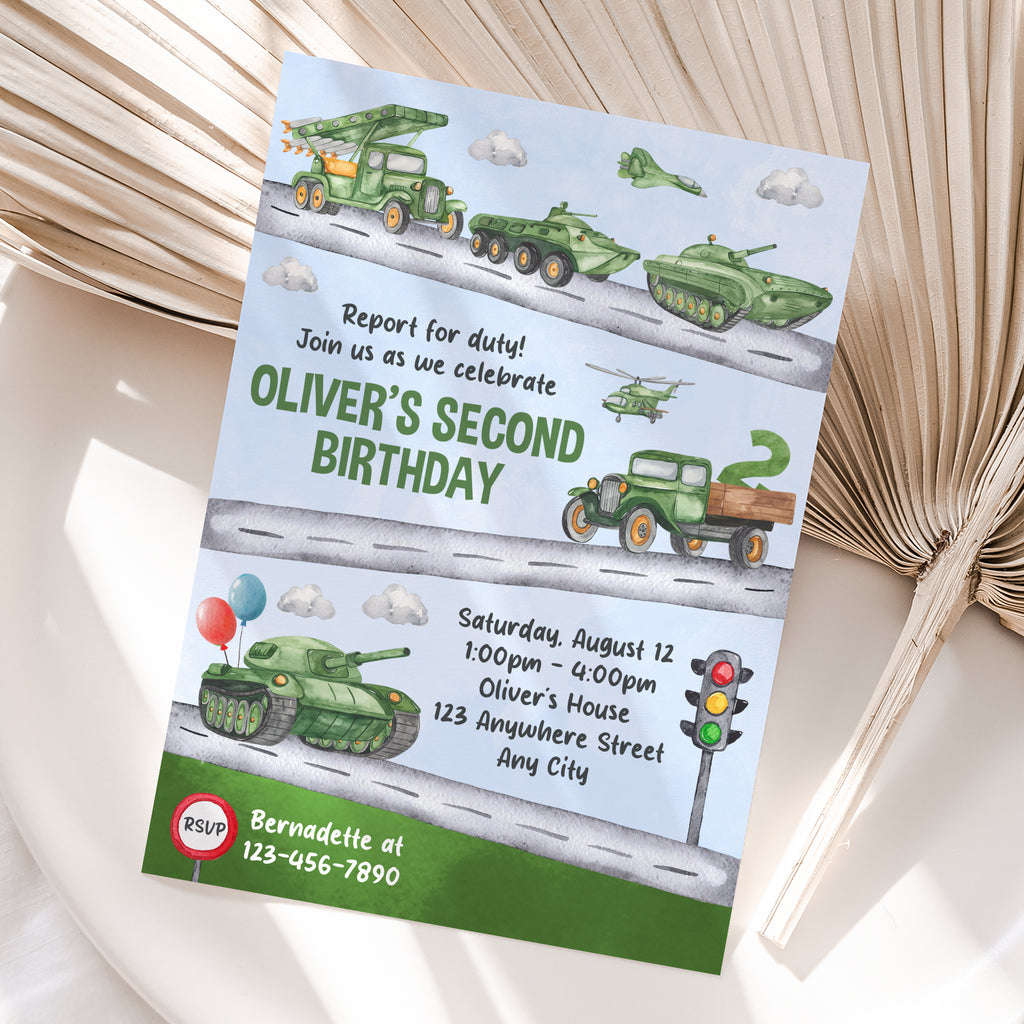 Personalized Army 2nd Birthday Invitation – Digital JPG File (Version 2)