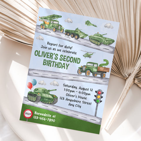 Personalized Army 2nd Birthday Invitation – Digital JPG File (Version 2)