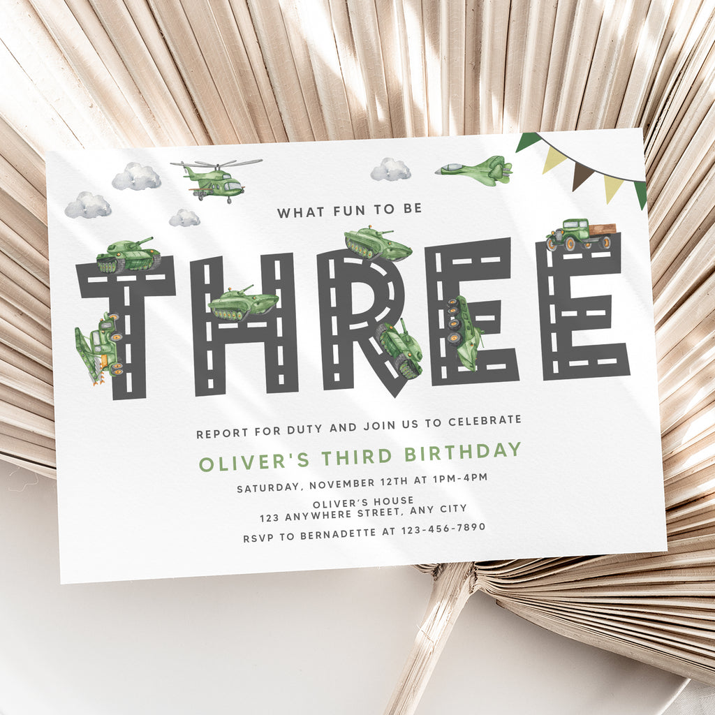 Personalized Army 3rd Birthday Invitation – Digital JPG File