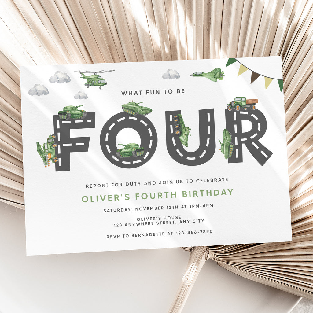 Personalized Army 4th Birthday Invitation – Digital JPG File