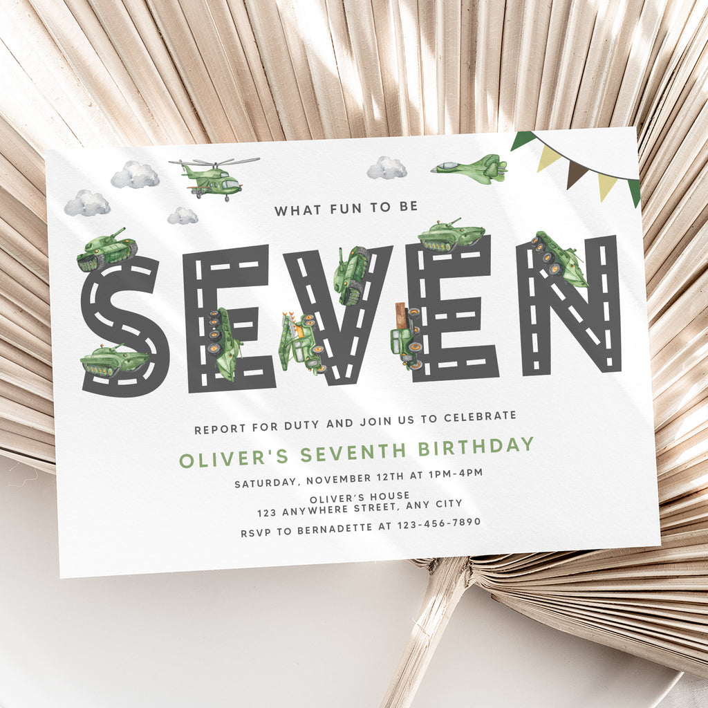 Personalized Army 7th Birthday Invitation – Digital JPG File