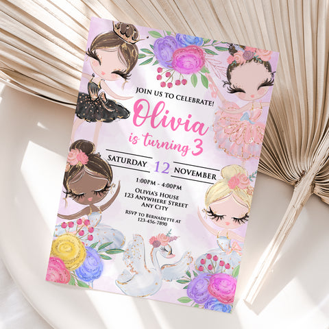 Personalized Ballerina Birthday Invitation – Digital JPG File for Any Age (Version 3)