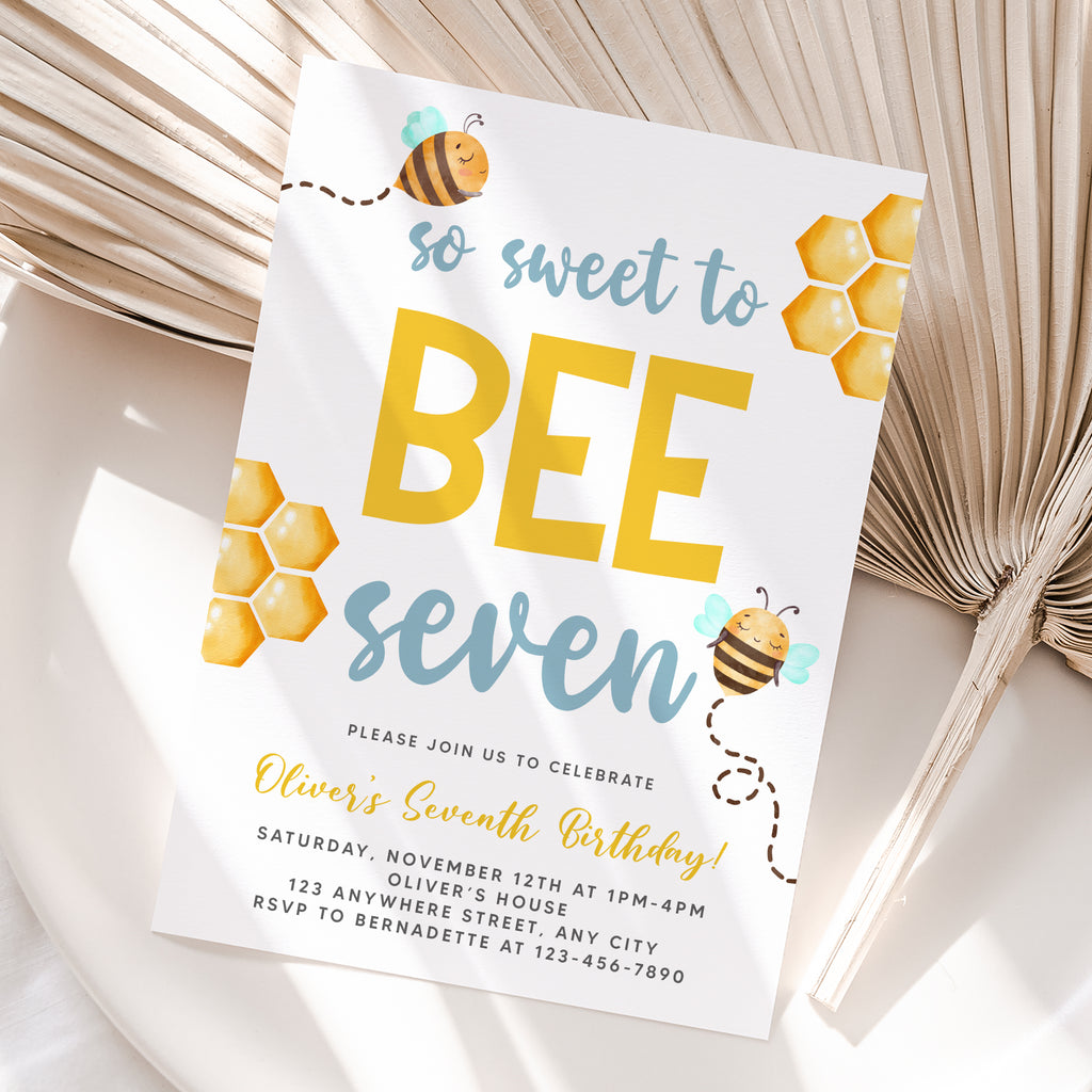 Personalized Bee 7th Birthday Invitation – Digital JPG File (Version 2)