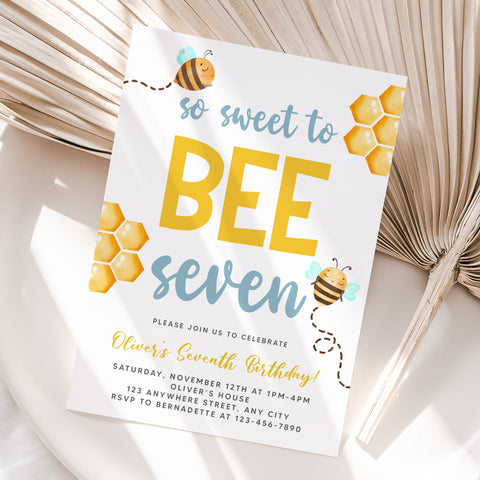 Personalized Bee 7th Birthday Invitation – Digital JPG File (Version 2)