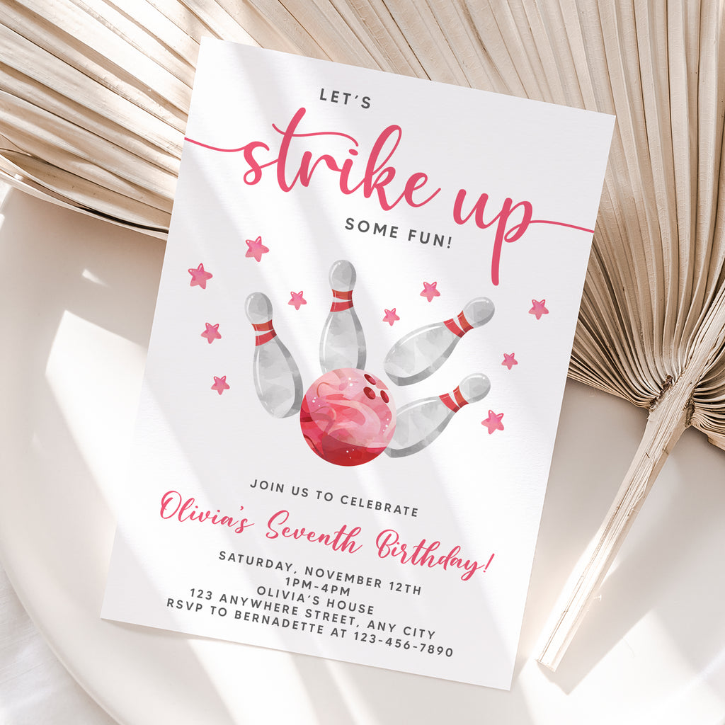 Personalized Bowling Girl Birthday Invitation – Digital JPG File for Any Age