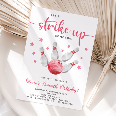 Personalized Bowling Girl Birthday Invitation – Digital JPG File for Any Age