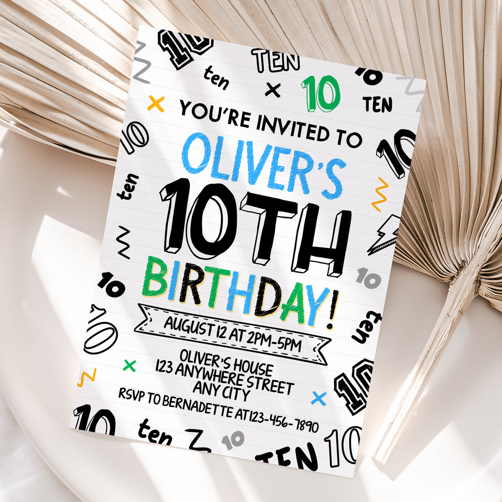 Personalized Boy 10th Birthday Invitation – Digital JPG File