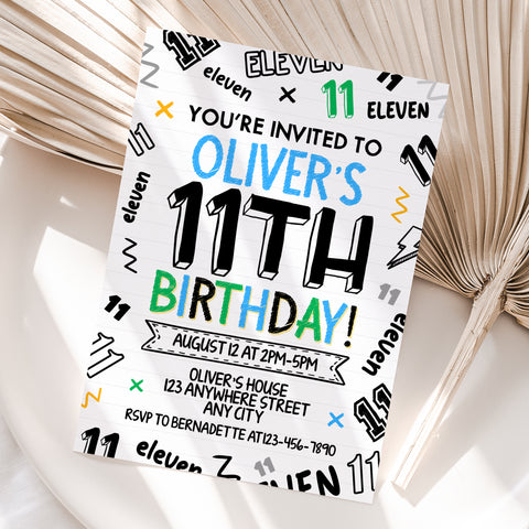 Personalized Boy 11th Birthday Invitation – Digital JPG File