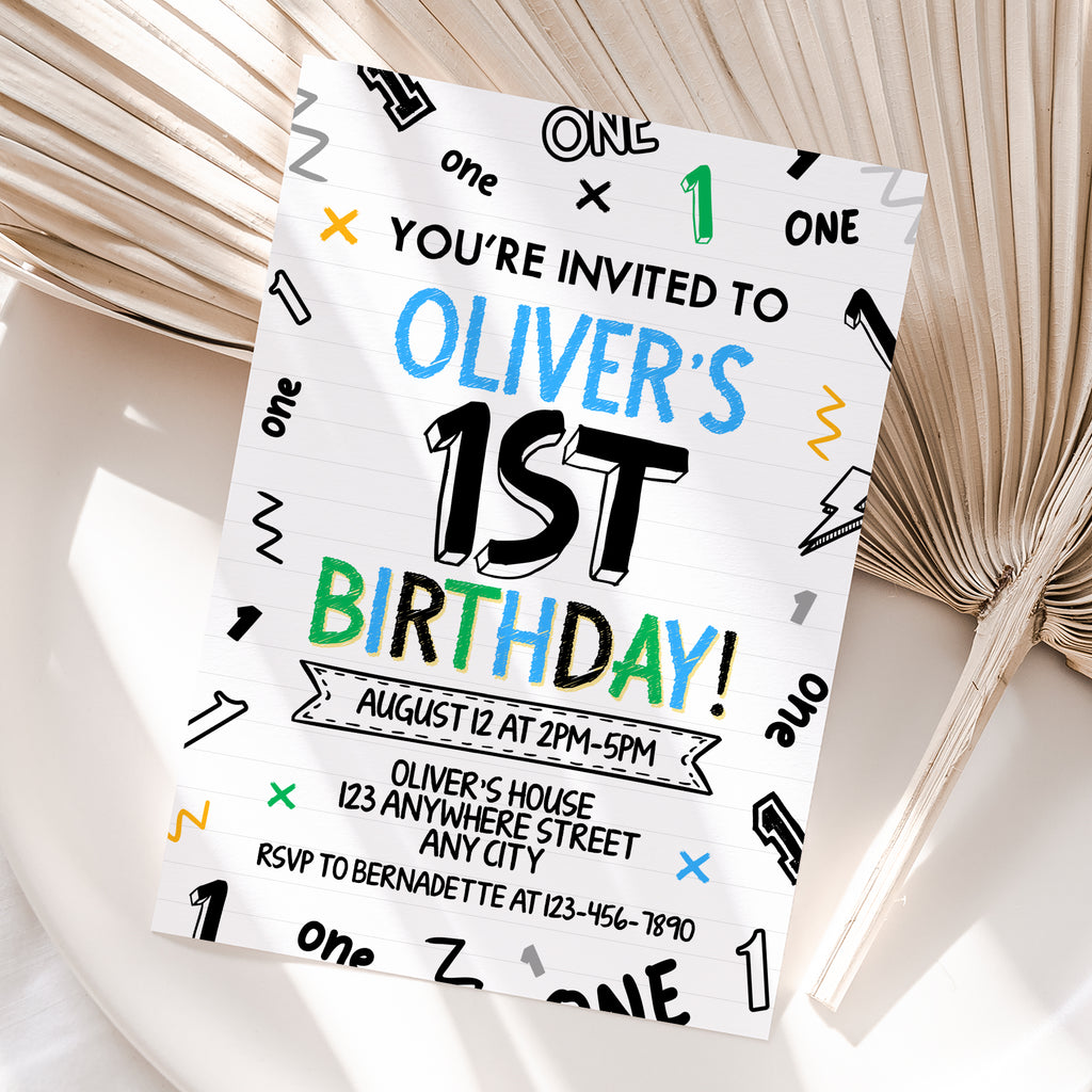 Personalized Boy 1st Birthday Invitation – Digital JPG File