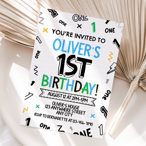 Personalized Boy 1st Birthday Invitation – Digital JPG File