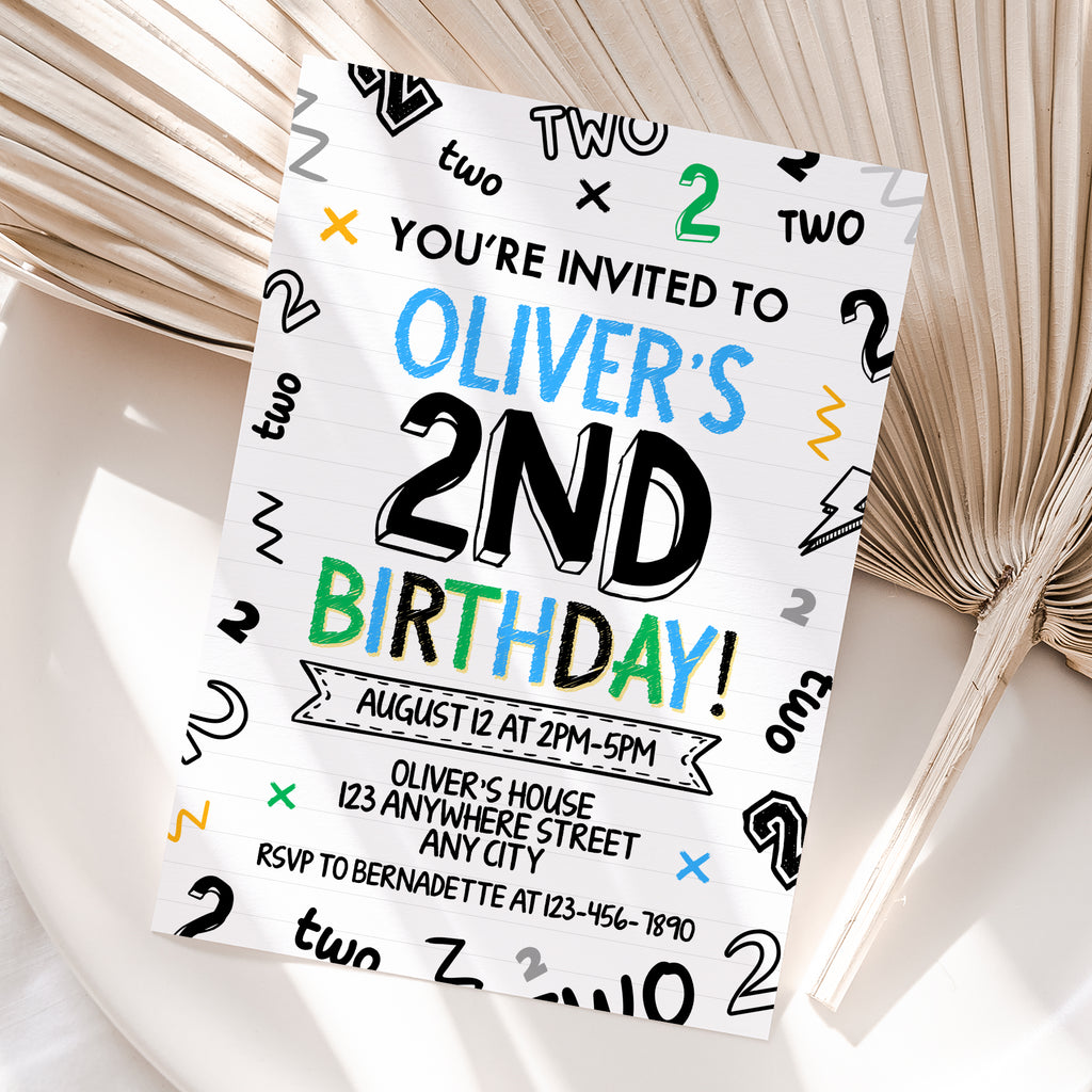 Personalized Boy 2nd Birthday Invitation – Digital JPG File