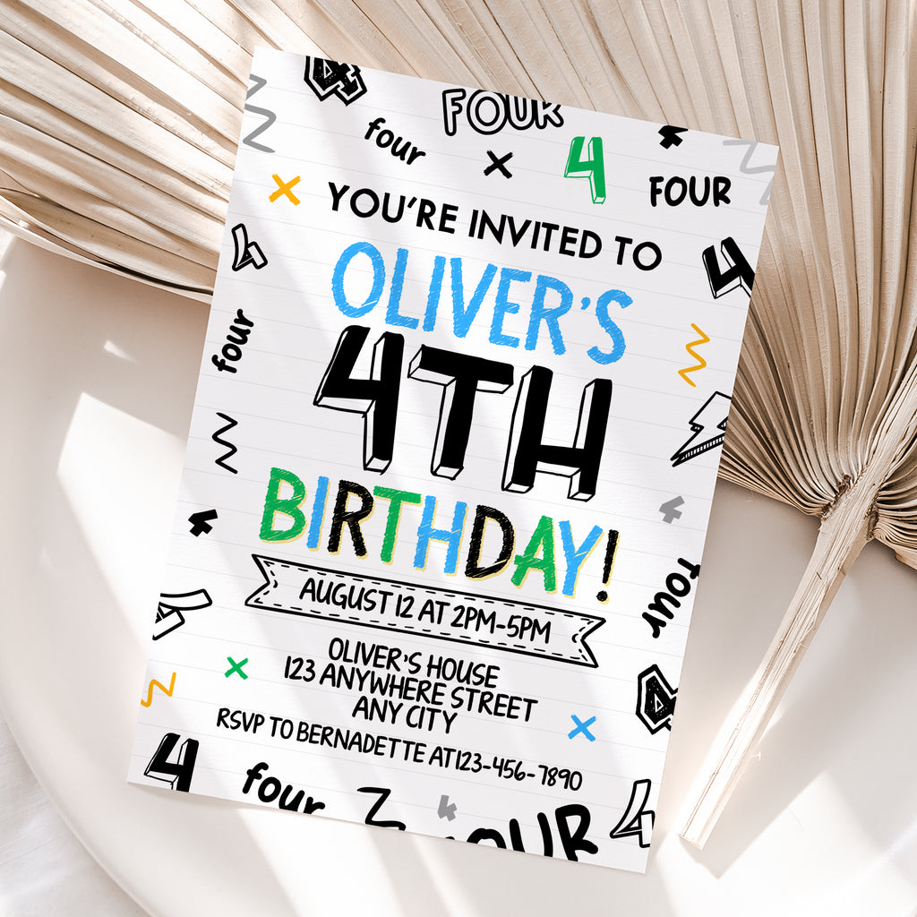 Personalized Boy 4th Birthday Invitation – Digital JPG File