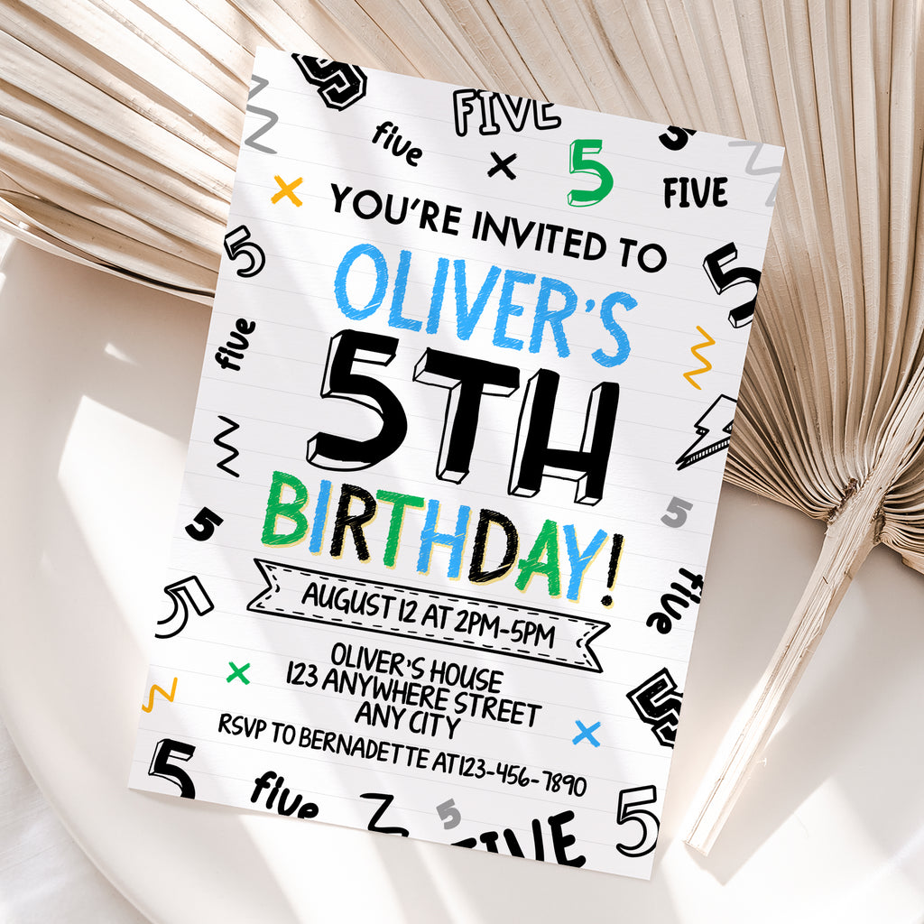 Personalized Boy 5th Birthday Invitation – Digital JPG File