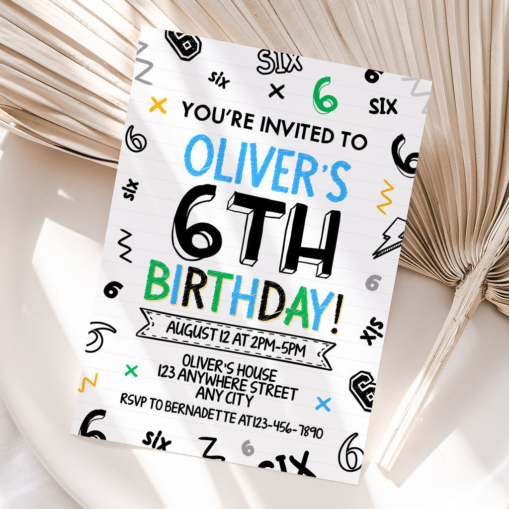 Personalized Boy 6th Birthday Invitation – Digital JPG File