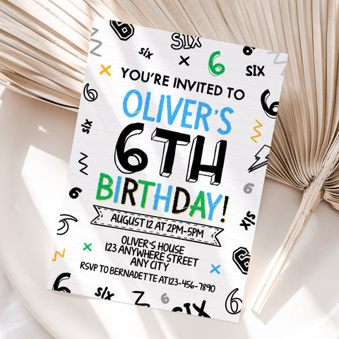 Personalized Boy 6th Birthday Invitation – Digital JPG File