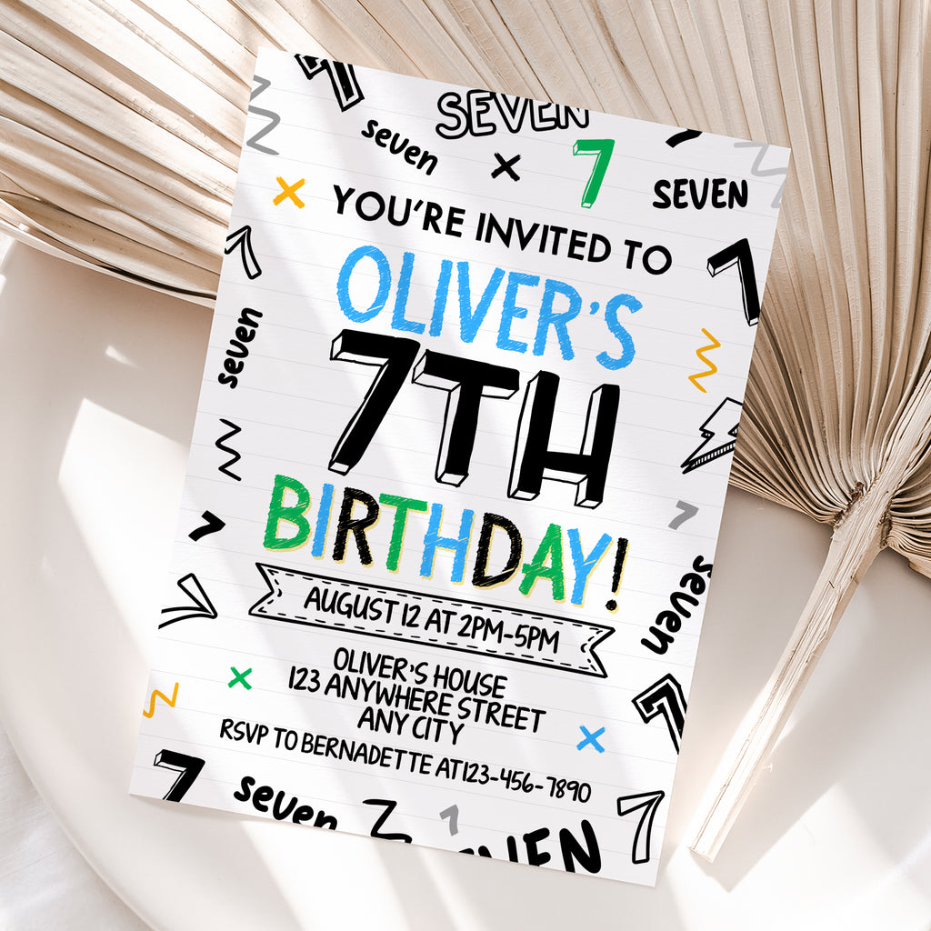 Personalized Boy 7th Birthday Invitation – Digital JPG File