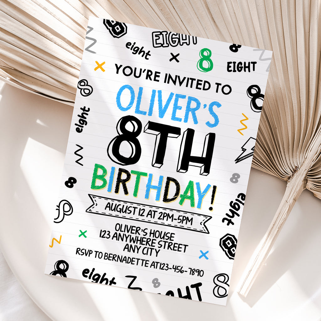 Personalized Boy 8th Birthday Invitation – Digital JPG File