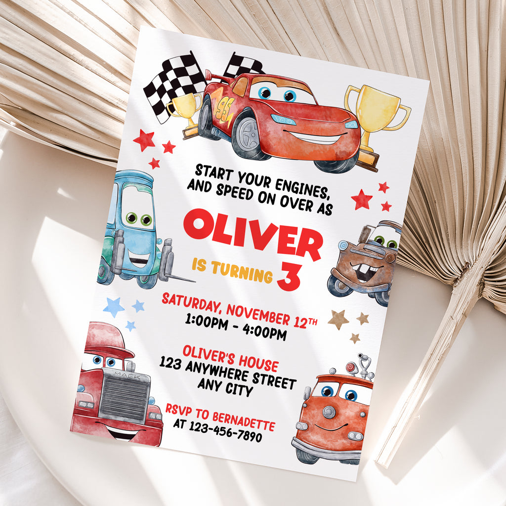 Personalized Cars Birthday Invitation – Digital JPG File for Any Age