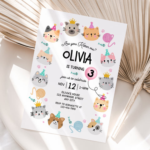 Personalized Cat Girl Birthday Invitation – Digital JPG File for Any Age