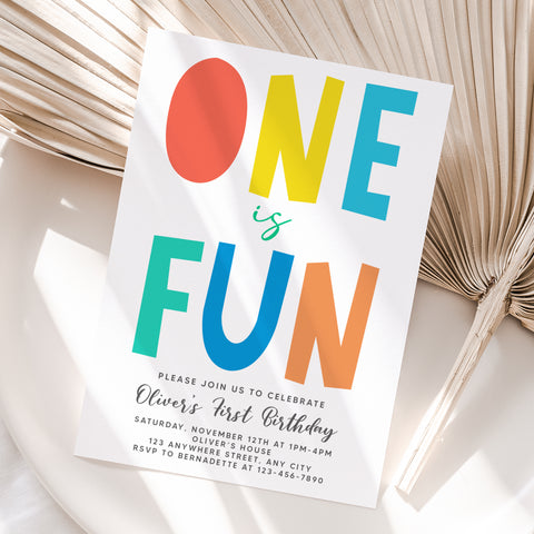 Personalized Colorful 1st Birthday Invitation – Digital JPG File