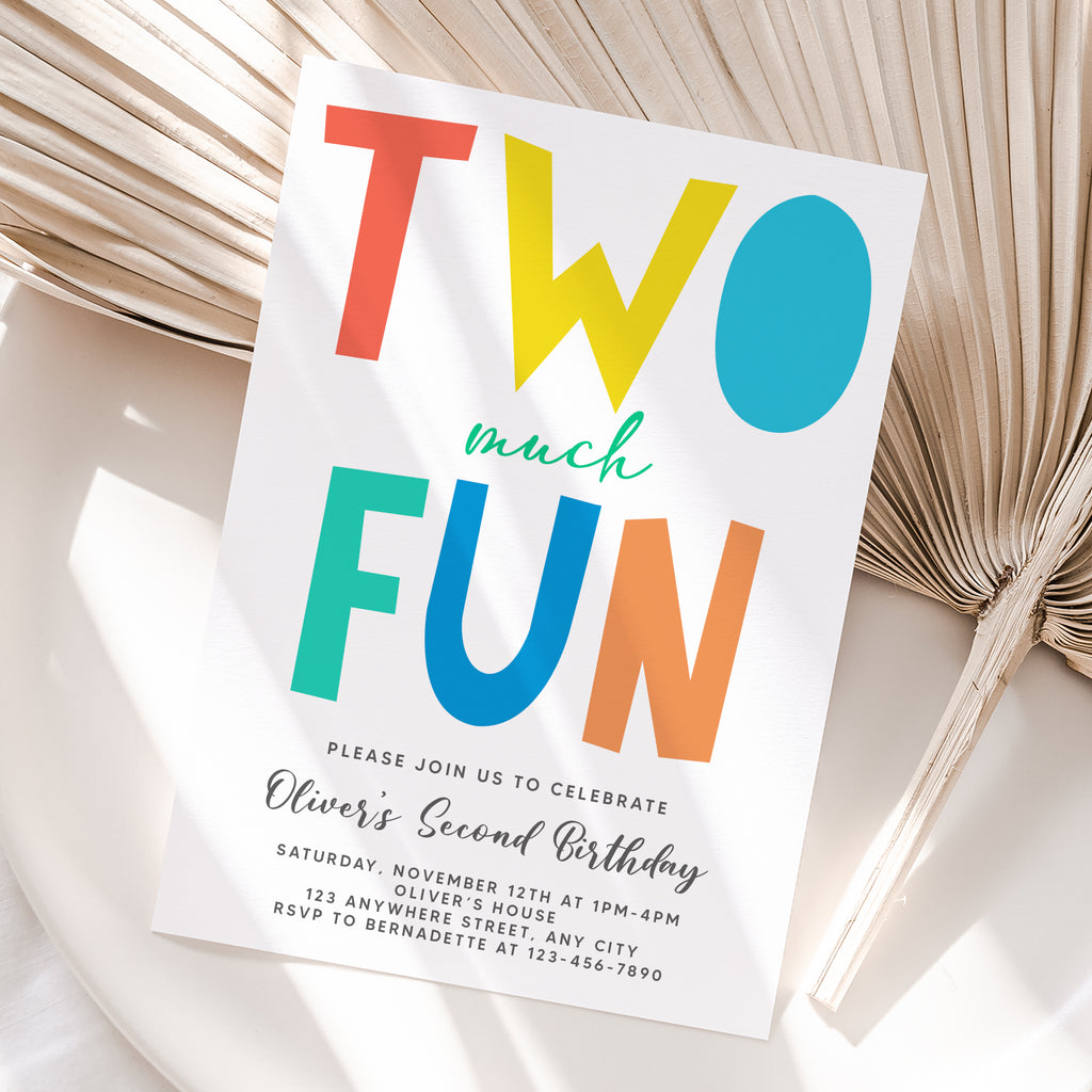 Personalized Colorful 2nd Birthday Invitation – Digital JPG File