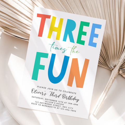 Personalized Colorful 3rd Birthday Invitation – Digital JPG File