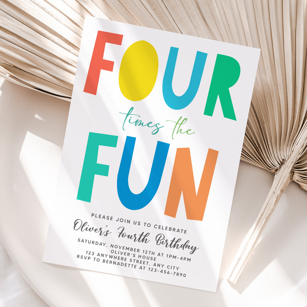 Personalized Colorful 4th Birthday Invitation – Digital JPG File