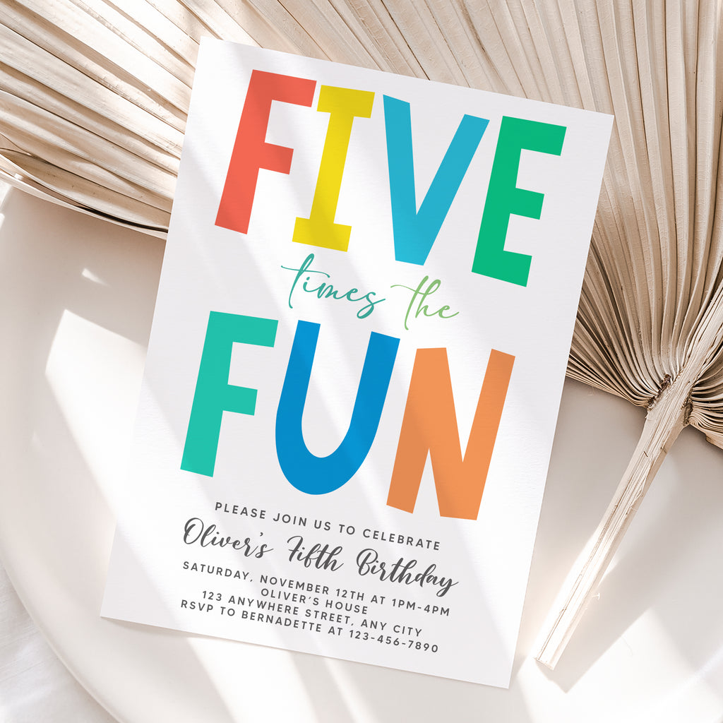 Personalized Colorful 5th Birthday Invitation – Digital JPG File
