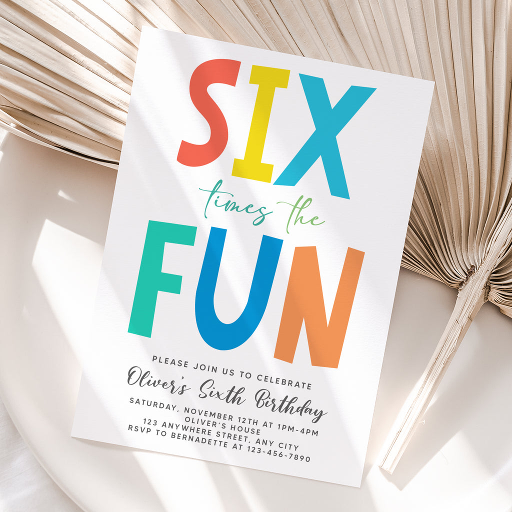 Personalized Colorful 6th Birthday Invitation – Digital JPG File