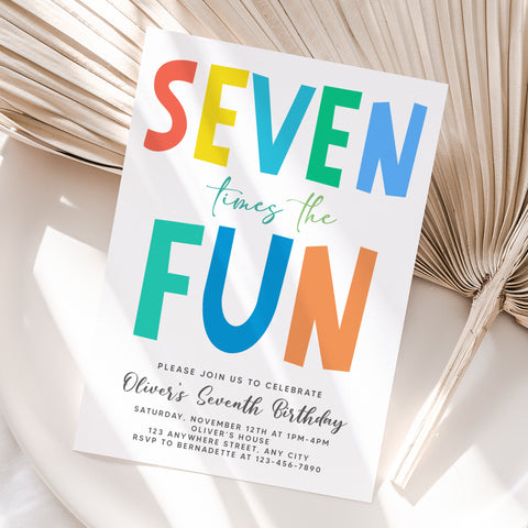 Personalized Colorful 7th Birthday Invitation – Digital JPG File