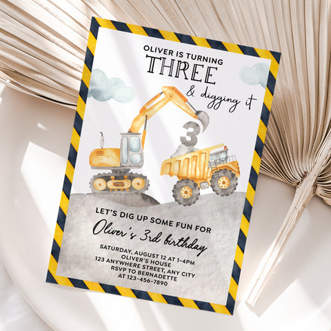 Personalized Construction 3rd Birthday Invitation – Digital JPG File (Version 4)