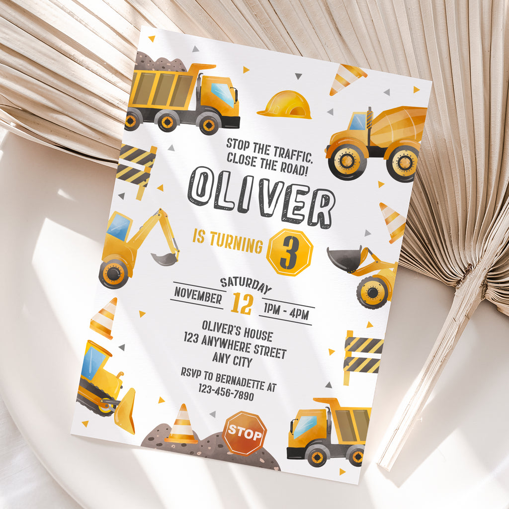 Personalized Construction Birthday Invitation – Digital JPG File for Any Age (Version 2)