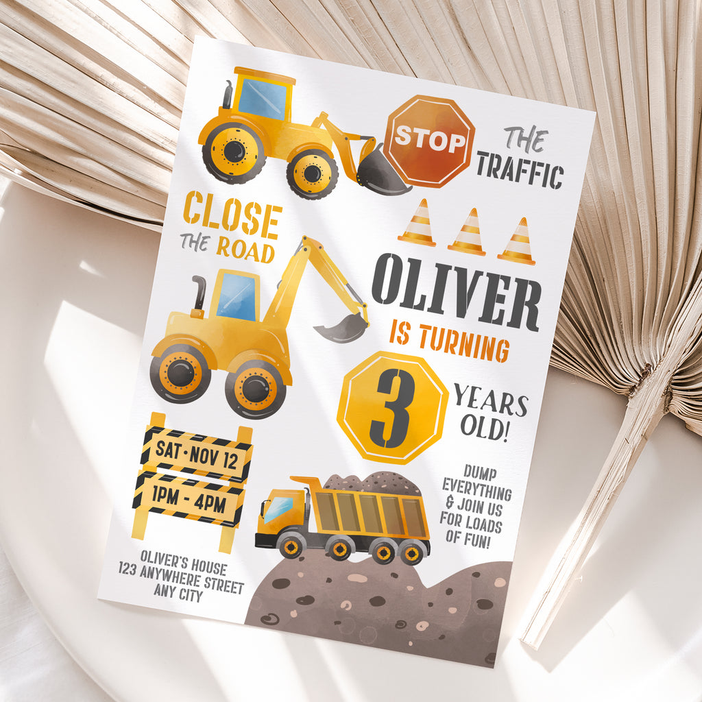Personalized Construction Birthday Invitation – Digital JPG File for Any Age