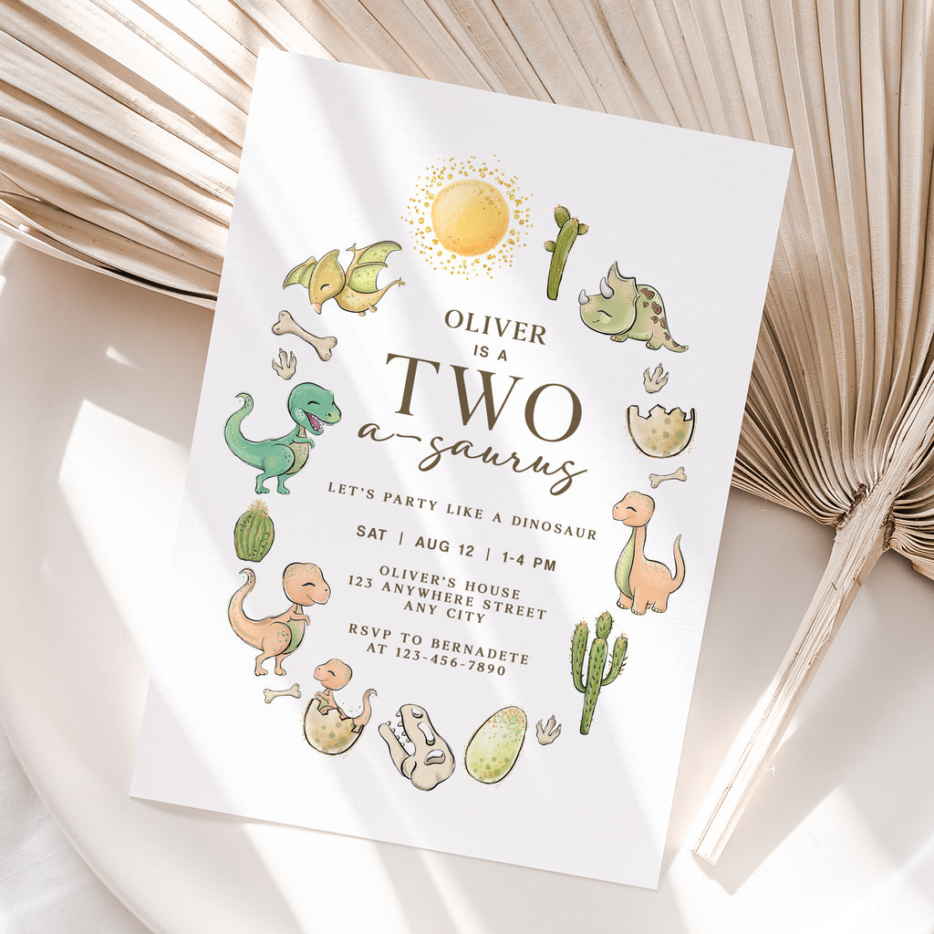 Personalized Dinosaur Boy 2nd Birthday Invitation – Digital JPG File (Version 2)