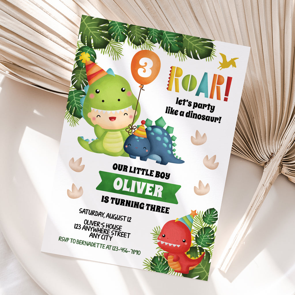 Personalized Dinosaur Boy 3rd Birthday Invitation – Digital JPG File