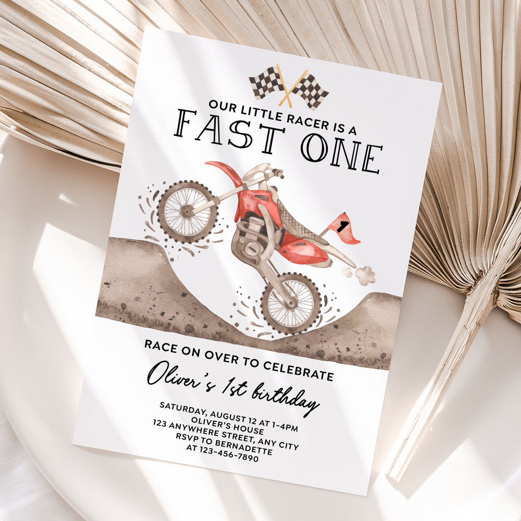 Personalized Dirt Bike 1st Birthday Invitation – Digital JPG File (Version 2)