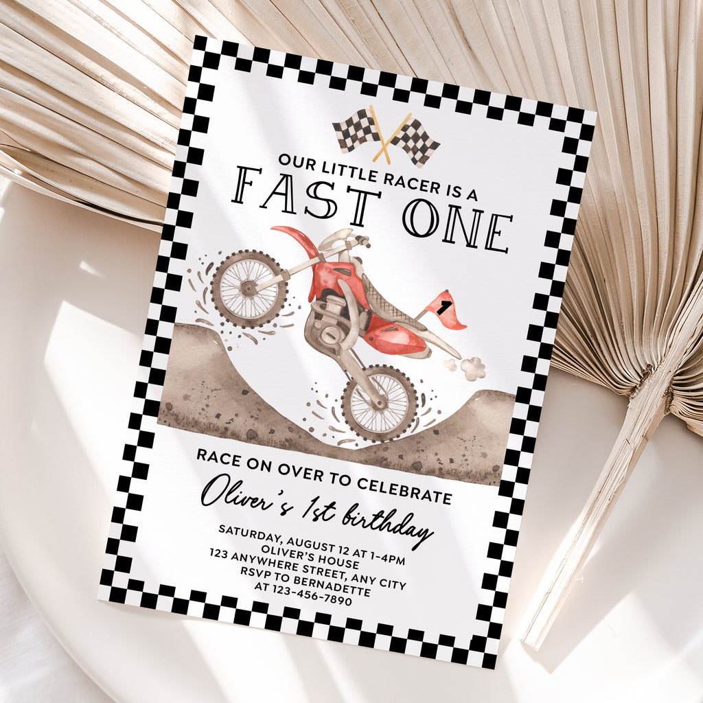 Personalized Dirt Bike 1st Birthday Invitation – Digital JPG File