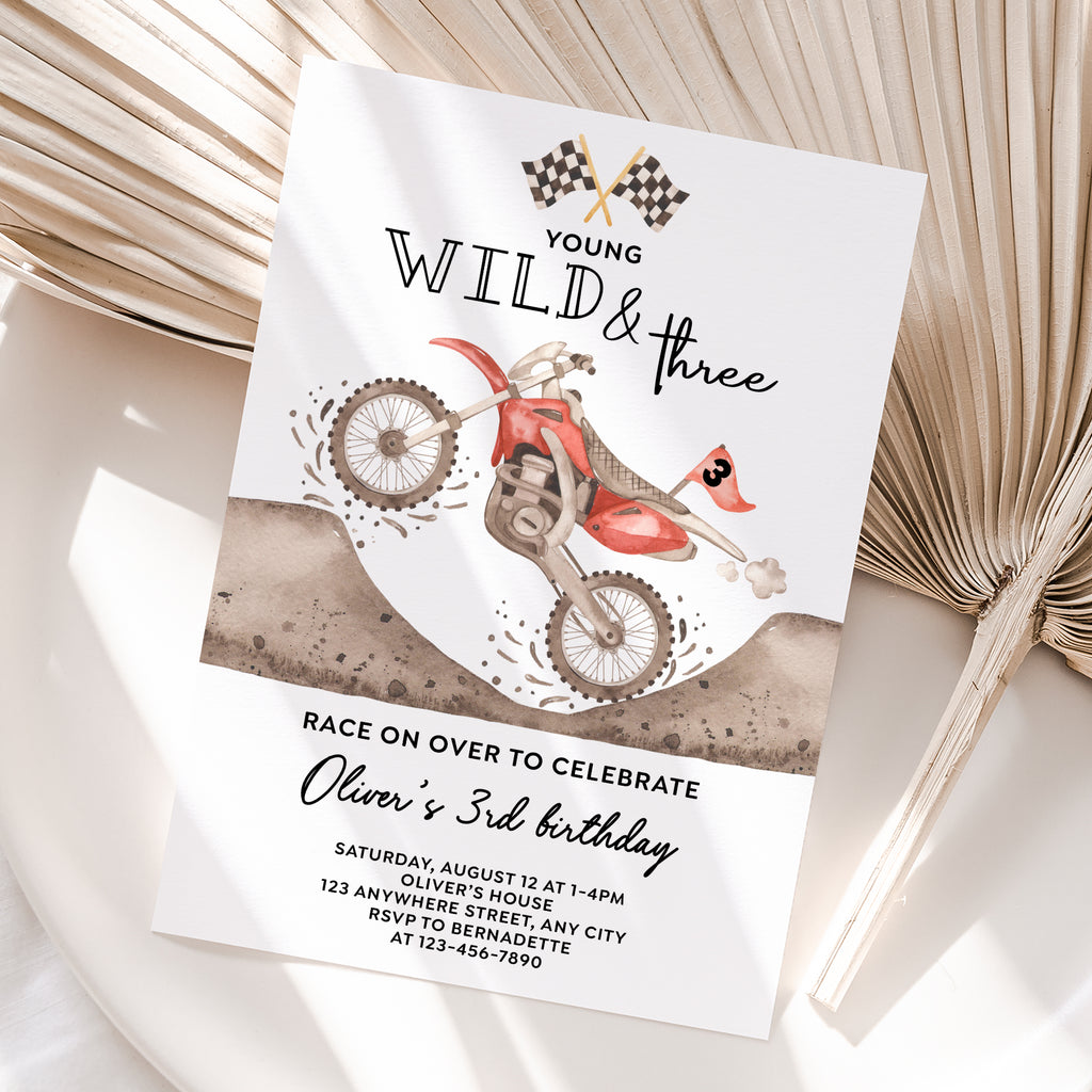 Personalized Dirt Bike 3rd Birthday Invitation – Digital JPG File (Version 2)