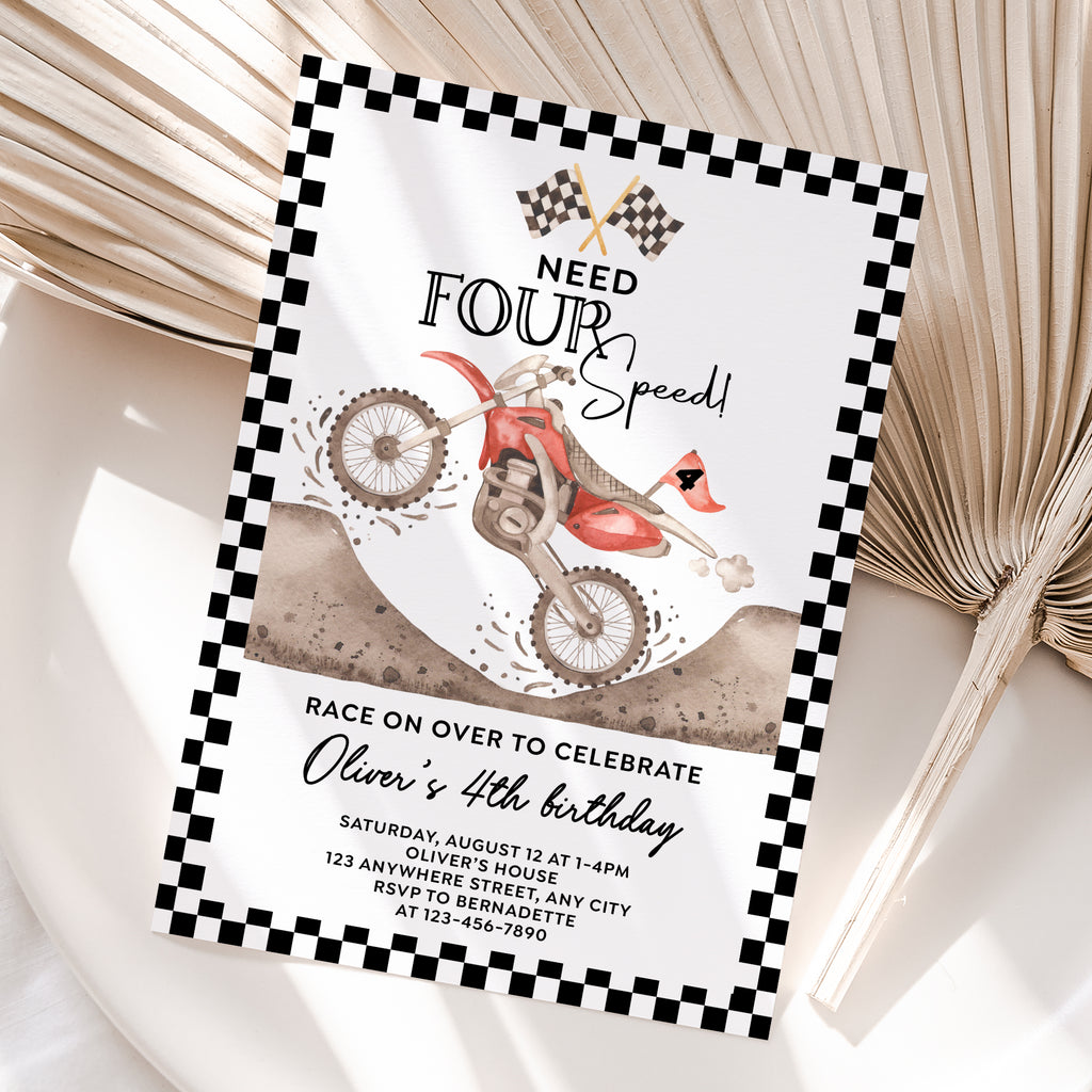 Personalized Dirt Bike 4th Birthday Invitation – Digital JPG File