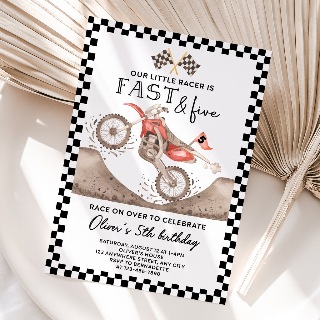 Personalized Dirt Bike 5th Birthday Invitation – Digital JPG File