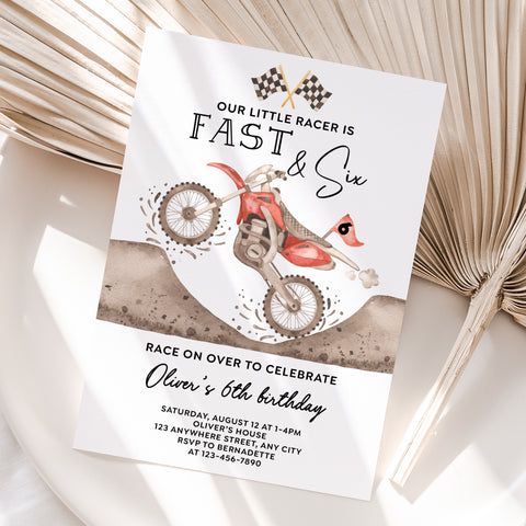 Personalized Dirt Bike 6th Birthday Invitation – Digital JPG File (Version 2)