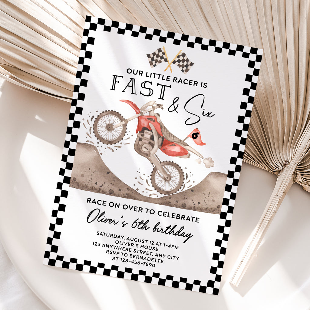 Personalized Dirt Bike 6th Birthday Invitation – Digital JPG File