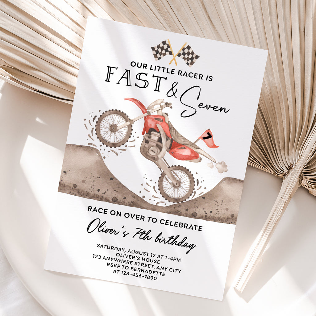 Personalized Dirt Bike 7th Birthday Invitation – Digital JPG File (Version 2)