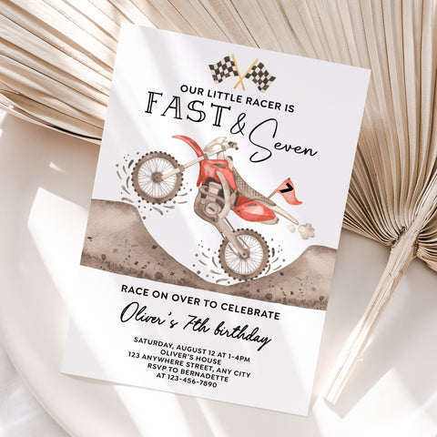 Personalized Dirt Bike 7th Birthday Invitation – Digital JPG File (Version 2)