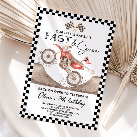 Personalized Dirt Bike 7th Birthday Invitation – Digital JPG File