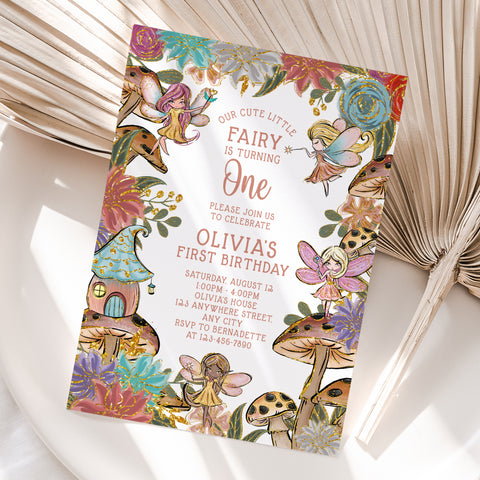 Personalized Fairy 1st Birthday Invitation – Digital JPG File