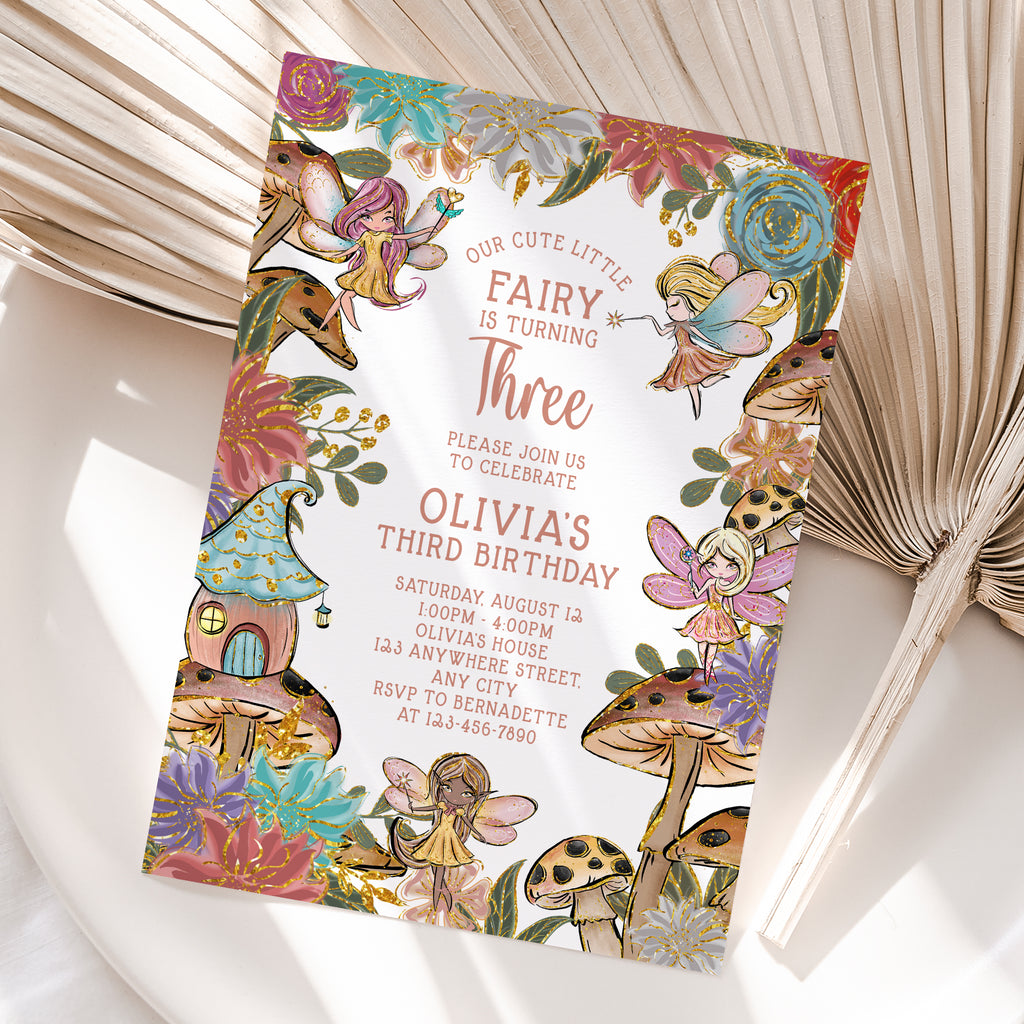 Personalized Fairy 3rd Birthday Invitation – Digital JPG File