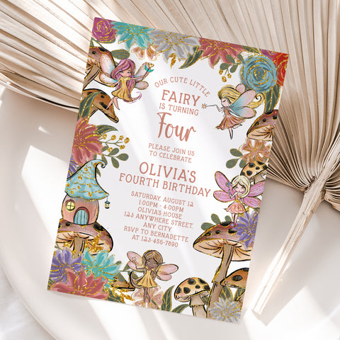 Personalized Fairy 4th Birthday Invitation – Digital JPG File